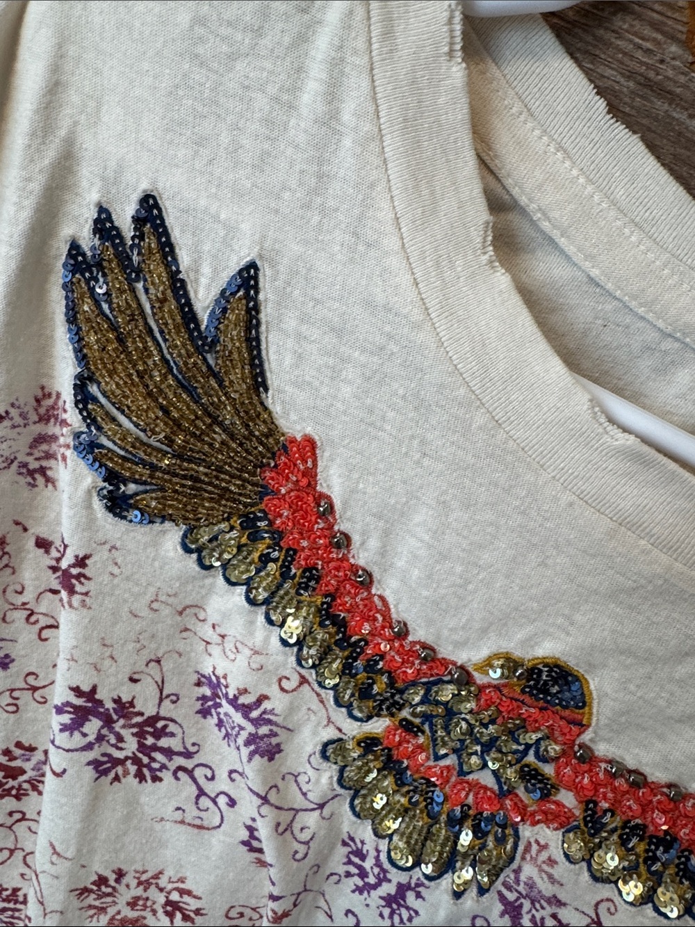 We The Free crop Cream Tee with sequined eagle size large - Picture 5 of 14